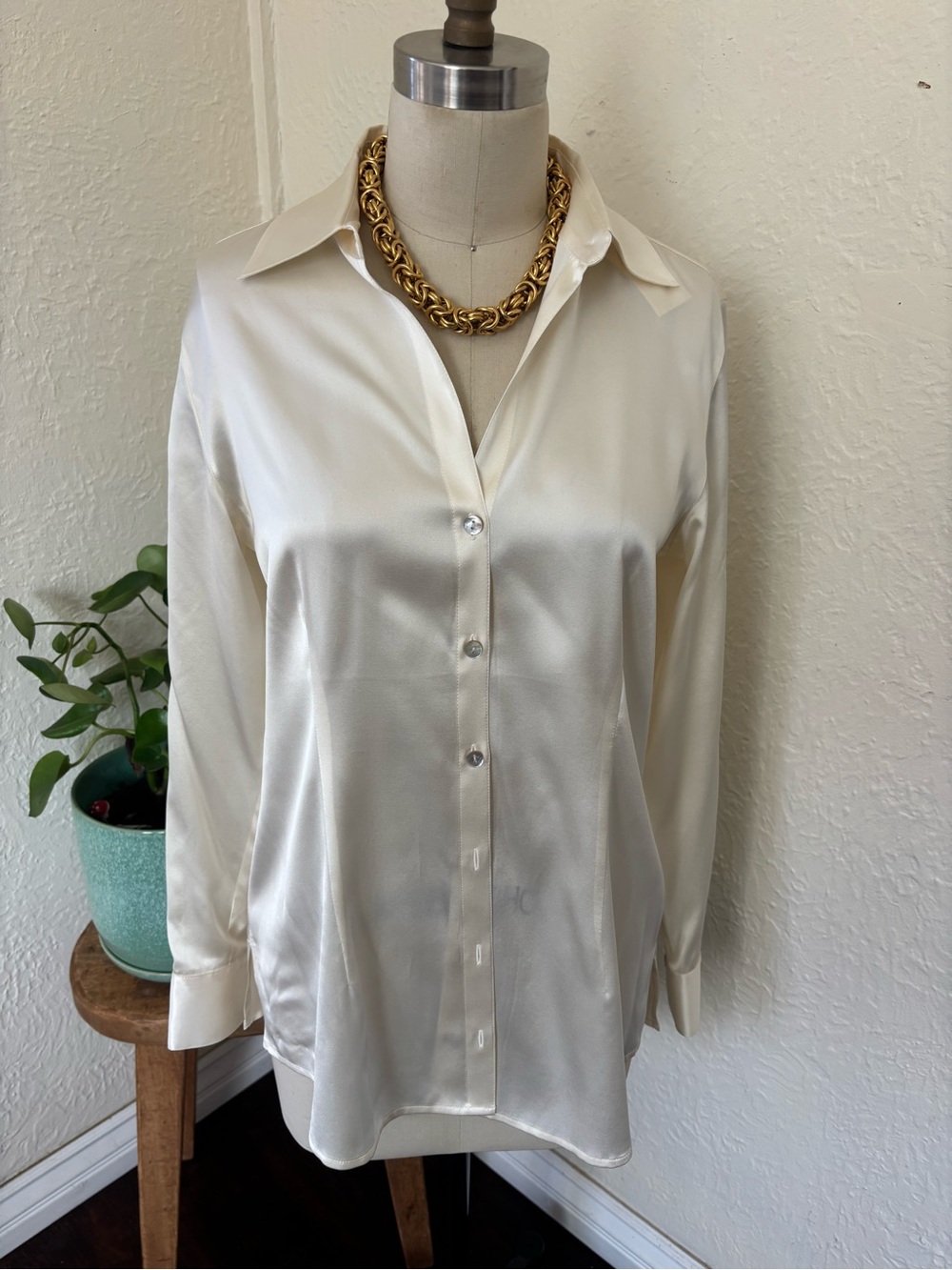 Chico's Ivory Silk Button-Down Blouse